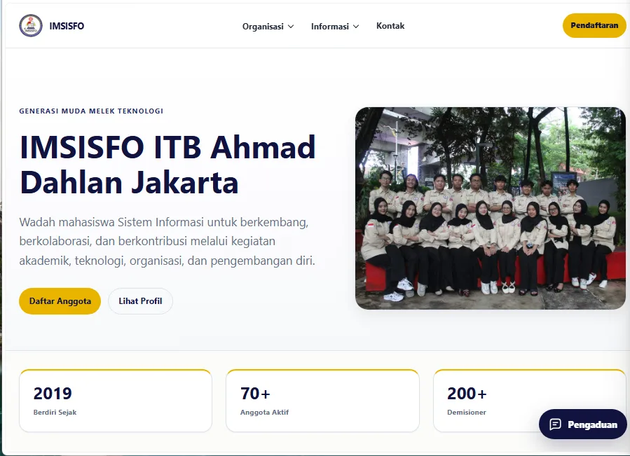 IMSISFO ITB Ahmad Dahlan Jakarta student organization homepage and profile