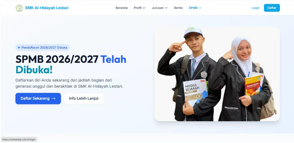 SMK Al-Hidayah Lestari SPMB online admissions landing page