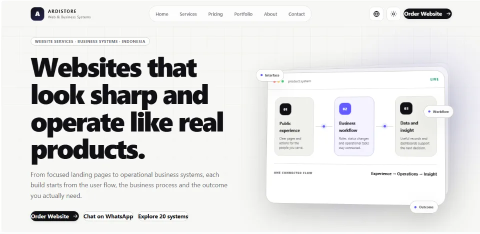 ArdiStore web services and digital product systems homepage