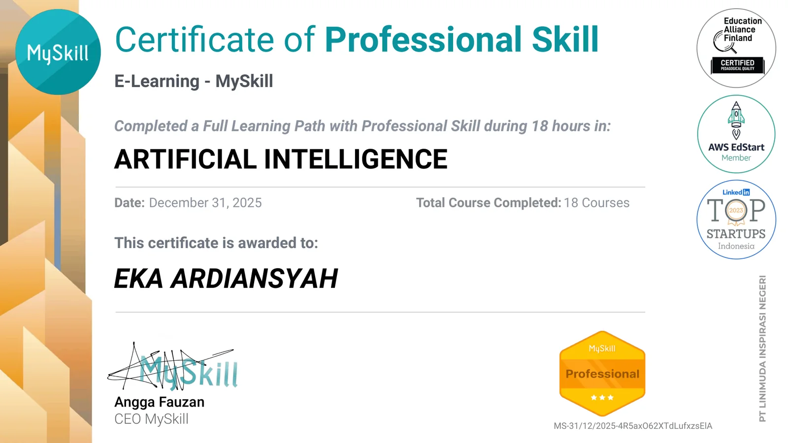 Artificial Intelligence — Professional Skill